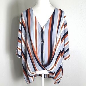 Primark Striped Buttondown Top with Hem Tucked in Center, Size 12